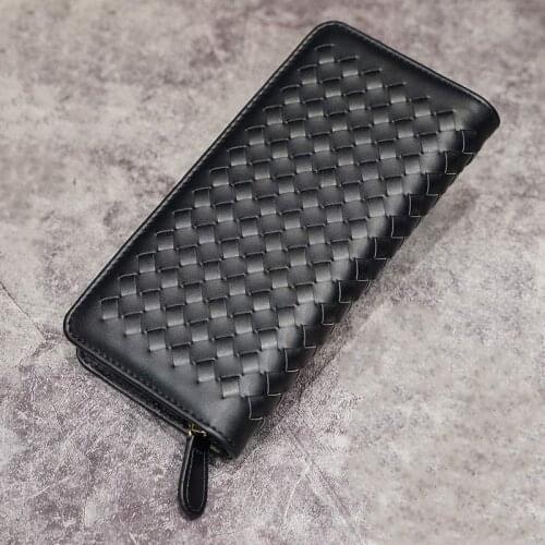 Weave Leather Wallet Men Fashion Design Mens Wallets Coin Purse Key Cell Phone Bag Men Long Wallet Hand Bag Money Clutch Male