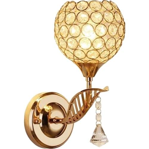 Round Modern Crystal Wall Light Golden Chrome Finish Bedroom Wall Sconce Lighting Fixture with Switch Porch Wall Decoration