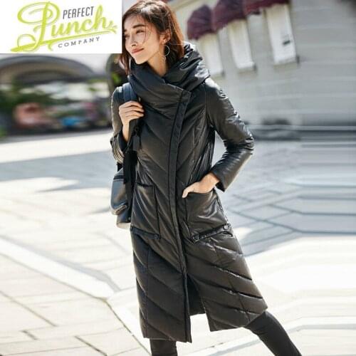 Leather Sheepskin Jacket Genuine for Clothes Slim Hooded Duck Down Winter Coat Women AKF 126A YY886