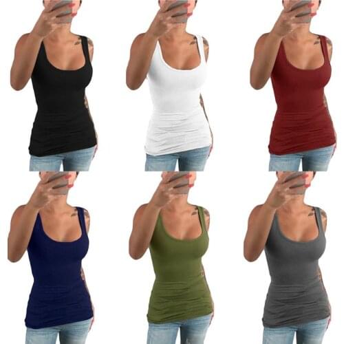 Women Ladies Summer Casual Solid Elastic Cotton U Neck Tank Sleeveless Slim Vest Tops S-5XL