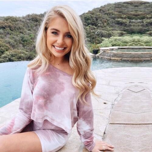 FNOCE Foreign Trade Cross-border Womens hot Style Tie-dye Home Clothes Casual Fashion Casual Pants Long-sleeved T-shirt Suit