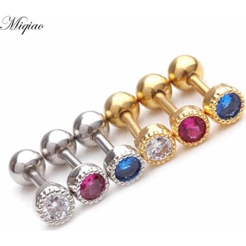 Miqiao 2pcs Explosive Simple 3-color Diamond-studded Round Threaded Ear Bone Studs Human Body Piercing Jewelry