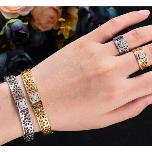 Missvikki New Luxury Trendy Retro Mix Match Bangle Ring for Women Bridal Jewelry Sets Wedding Ladies Perfect Gift High Quality
