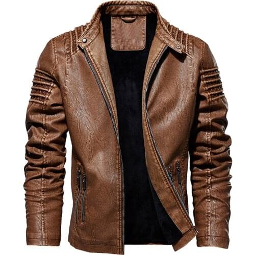 Mens Winter Thick Fleece Leather Jacket Motorcycle Slim Fit Business Oblique Zipper Jacket Outwear Warm Coats M-5XL