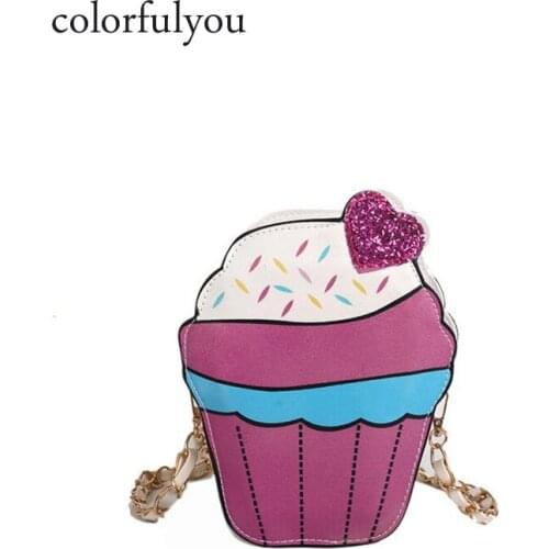 2019 New Women bag cute Ice Cream Cupcake Mini shoulder bags girls clutch bag Pu Leather Chain 3D Crossbody messenger bag purse