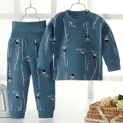 2020 Autumn New Childrens High Waist Underwear Pajamas Set Unisex Cotton Baby Long Sleeve Pijamas High Waist Pants Home Service