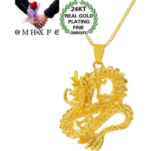 OMHXFC Wholesale European Fashion Woman Man Party Birthday Wedding Gift Vintage Dragon 24KT Gold Necklace Pendant Charm PN337