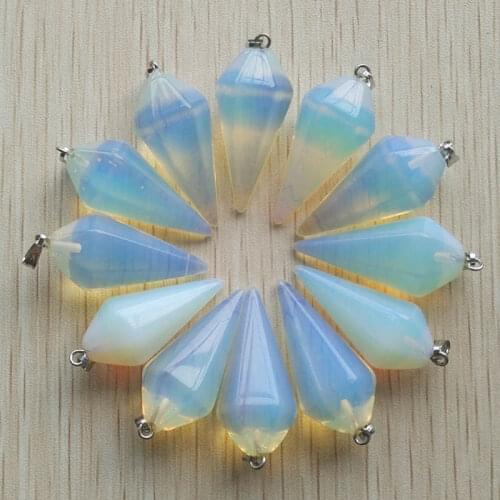Wholesale 12pcs/lot Fashion opal stone faceted Pendulum Pyramid Pendants 16x34mm For DIY jewelry making free shipping