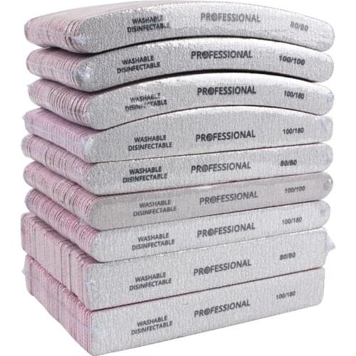 50pcs Thick Sandpaper Nail Files For Manicure 100/180/240 Curved Buffer Block Sanding UV Gel Polishing File Acrylic Nail Supply