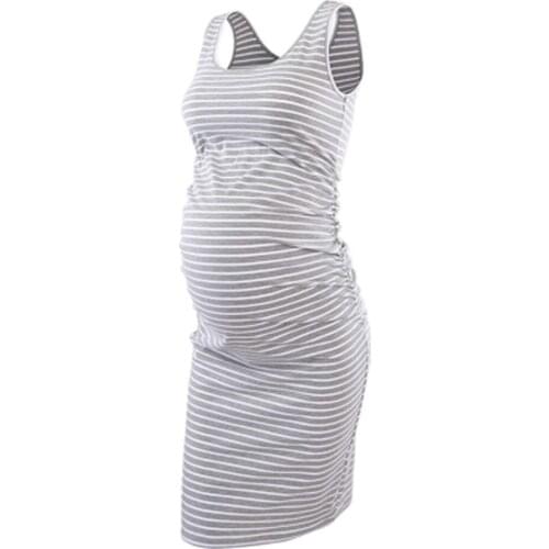 O-Neck Maternity Dress Breathable Ajustable Belly Clothes for Pregnancy Women Stripes Pure Color Pregnant Tops Sleeveless Summer