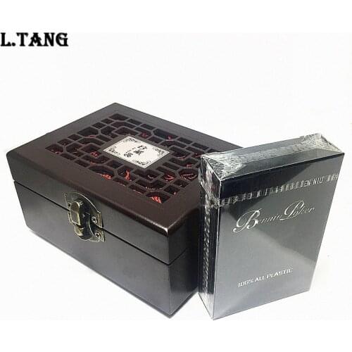 L.TANG Poker Waterproof PVC With Wooden Box Black Plastic Playing Cards Novelty Collection Board Game Chinese Gift L388A
