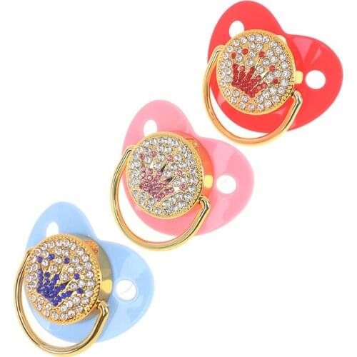 Pacifier Baby Dummy Infant Lollipop Chupeta NEW Crown Rhinestones Bling Gold