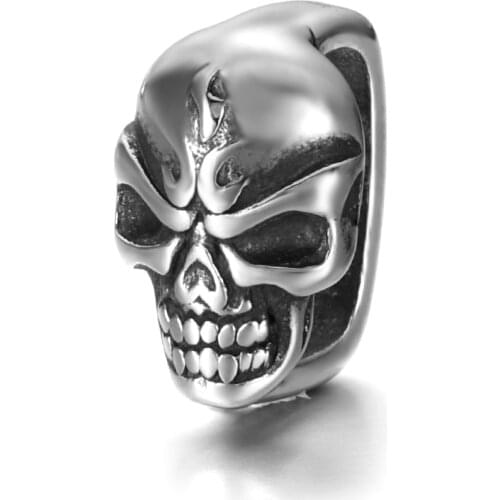 Stainless Steel Skull Slider Bead Polished 12x6mm Metal Slide Charm for Jewelry Making DIY Bracelet Accessories Supplies