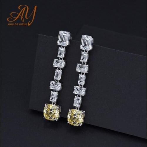 Anillos Yuzuk 925 Silver Trendy Luxury Famous Design Sparkling Yellow Crystal Women Dangle Earrings For Wedding Tassel Earrings