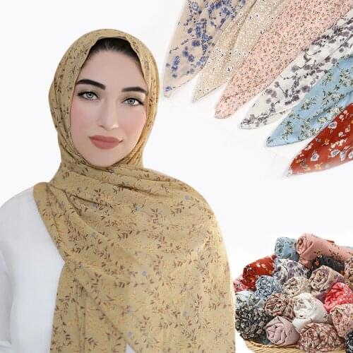 Fashion Print Chiffon Hijab Floral Scarf Summer Shawl Large Size Bufandas Women Muslim Bandana Turban New Style 80color180*70CM