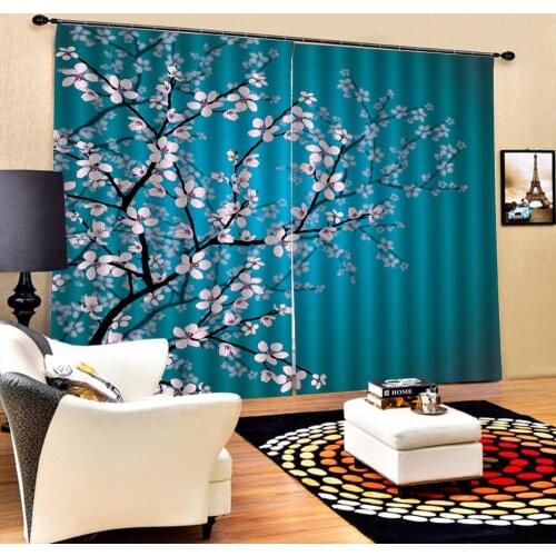Blue curtains Customized size Luxury Blackout 3D Window Curtains For Living Room flower Drapes Cortinas