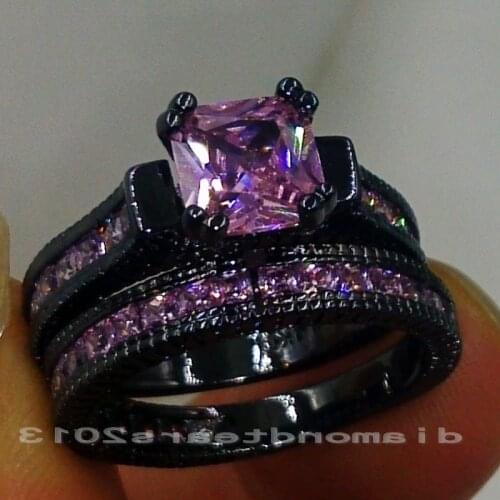 Size5-11 Free shipping Retro Fashion Jewelry 14kt black gold filled Pink AAA CZ Ladys Women Wedding Ring set gift choucong