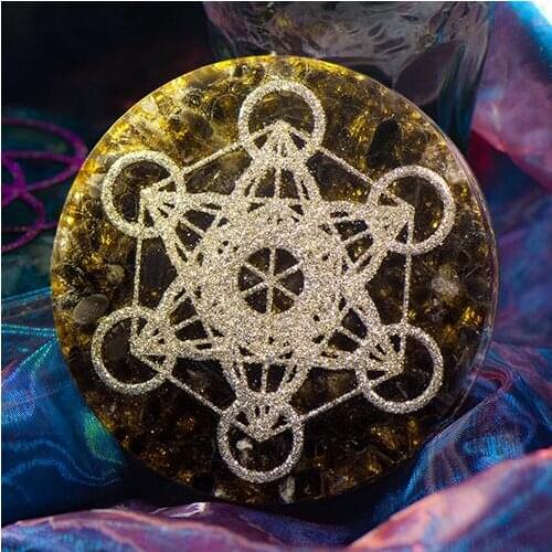 Natural Crystal Stone Resin Plate Healing Balancing Energy Crystal Seven Star Plate Round Resin Ornaments Handcrafts Decoration