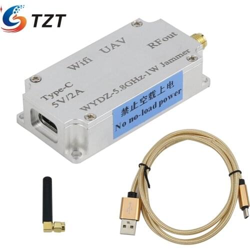 TZT Wifi UAV Sweep Frequency Disturber Signal Blocker WYDZ-5.8GHz-1W Aluminum Alloy Shell Type-C Cable