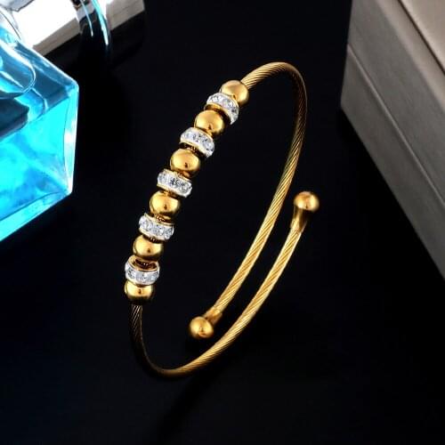 High Quality Strand Crystal Beads Charm Bangles Trendy Stainless Steel Cuff Sporty Chain Link Bracelets