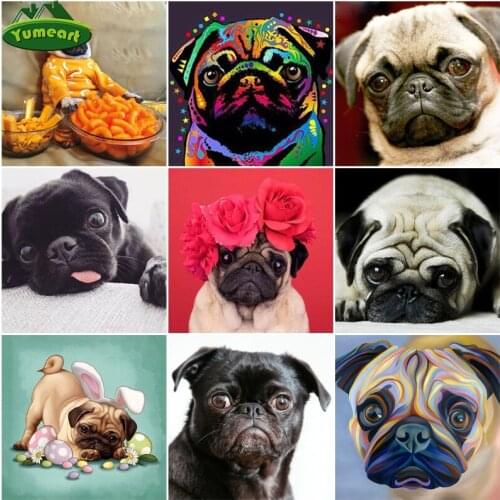 Yumeart Diamond Painting Bright Rhinestones Embroidery 5D Diy Diamond Mosaic Pug Dog Animal Diamond Pictures Art Wall Art Decor