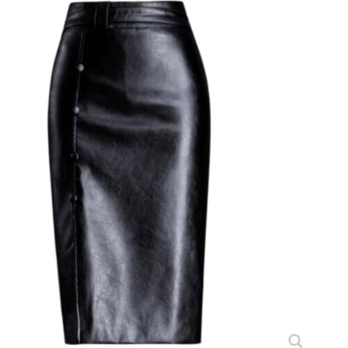 Plus size 4XL!pu leather skirt women high waist package hip slim knee length pencil skirt