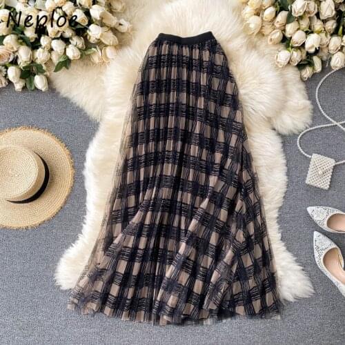 Nepoe High Waist Hip A Line Skirt Women Vintage Plaid Pattern Slim Jupe Femme Spring 2021 New Outwear Ol All Match Faldas Mujer