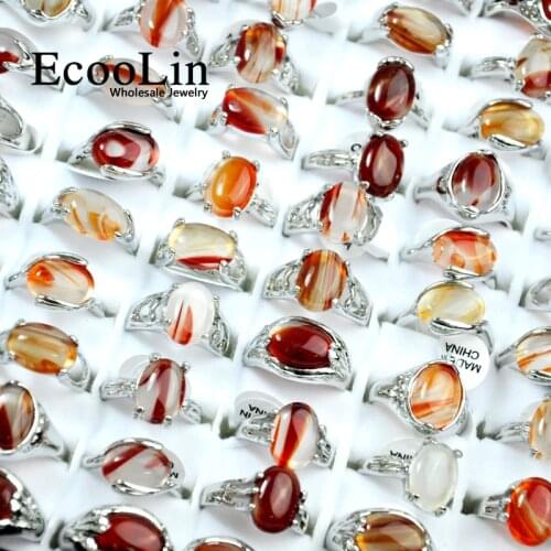 150Pcs Amberr Color Natural Stone Silver Plated Women Rings For Woman Fashion Wholesale Jewelry Bulks Packs Lots Hot Sale LR4009