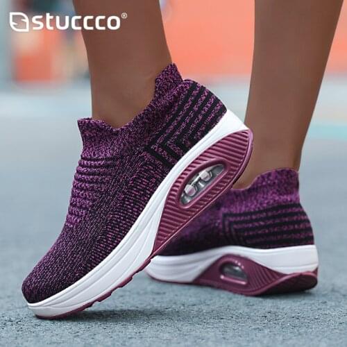 Woman Fashion Shoes Platform Chunky Sneaker Mesh Flats Breathable Female Knitted Vulcanized Shoes Stretch Fabric Socks Shoes