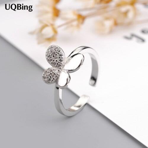 Wholesale Fits European Jewelry Rhinestone Butterfly 925 Sterling Silver Rings Open 925 Sterling Silver Ring Women Jewelry
