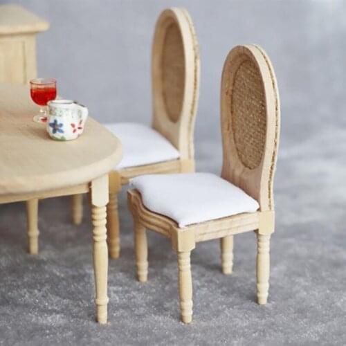 1 Piece 1/12 Scale Dolls Traditional Design Miniature Furniture Wooden Unpainted Dining Chair for Dollhouse Decor
