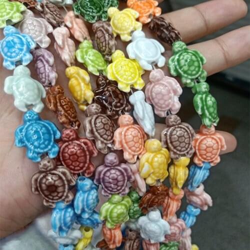10pcs/lot Mix Color Sea Turtle Ceramic Beads For Jewelry Making 15x18mm Loose Ceramics Beads From Jingdezhen Fit DIY Bracelet