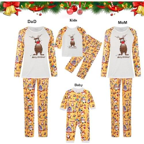 2021 Christmas Family Matching Pajamas Set Deer Adult Kid Family Matching Clothes Top+Pants Xmas Sleepwear Pjs Set Baby Romper