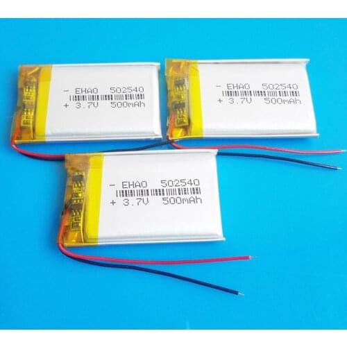3 pcs 500mAh 502540 3.7V lipo polymer lithium rechargeable battery cells for MP3 DVD bluetooth recorder headset e-book camera