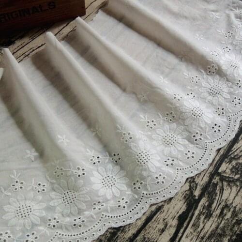 5yards width27cm White Cotton Cloth Embroidery Lace trim Fabric DIY hand sewing hemline clothing skirt hem lace edge accessories
