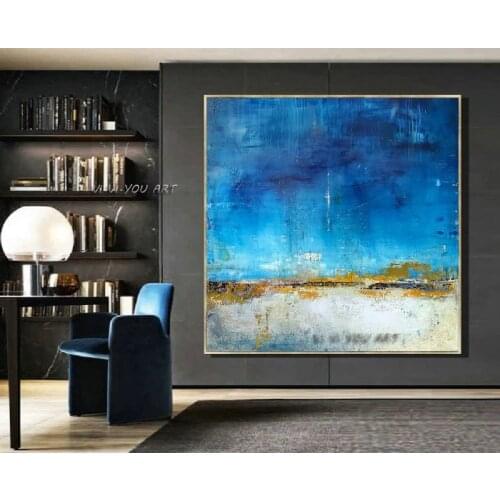 Abstract Wall Art Large Hand Painted Blue Sky Abstract Painting Sea Level Abstract Oil Painting New Design Modern Decorative