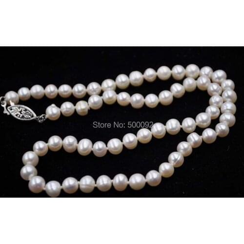 Free shipping genuine 6mm freshwater pearl necklace 17"
