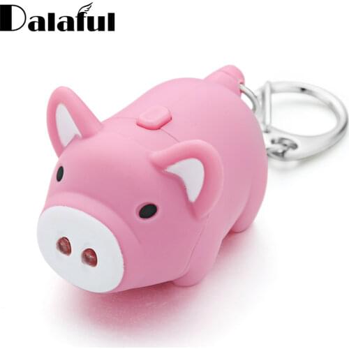 1Pc Cute Cartoon Pig Led Keychains with Sound Flashlight Creative Kids Toys Key Rings Chians Jewelry Child Gift K380 New