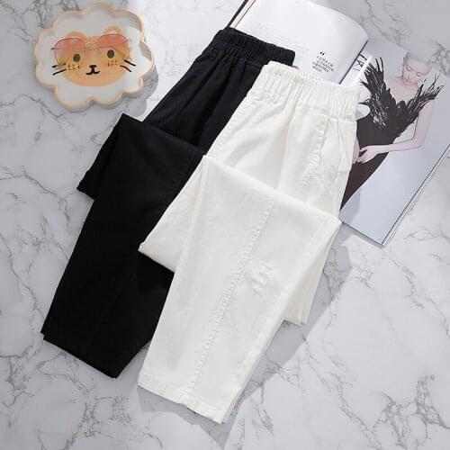 Black White Elastic Waist Hole Plus Size Oversize Korean Fashion Vintage Summer Sweatpants WomenS Clothing Pants Trousers 2021