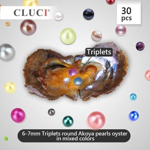 CLUCI 30pcs 6-7mm Triplets AKoya cultured Pearls in Oysters Real Saltwater Pearl Bead for Jewelry Making Pearl Oyster WP172SB