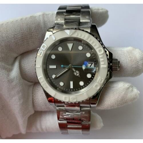 Watch sapphire self-winding white ceramic bezel stainless steel mens 40 mm crystal BOMAX MARINA luminous hands 08