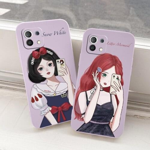 Beauty Princess Liquid Silicone Phone Case For Xiaomi Mi11 11i 10T 9T 10 10S 9 8 lite Pro Poco F2 X2 F3 Pro Soft Back Cover