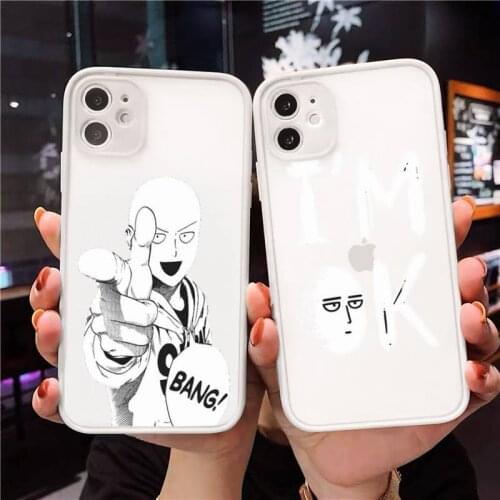 One punch man Phone Case For iPhone 12 11 Mini Pro XR XS Max 7 8 Plus X Matte transparent White Cover