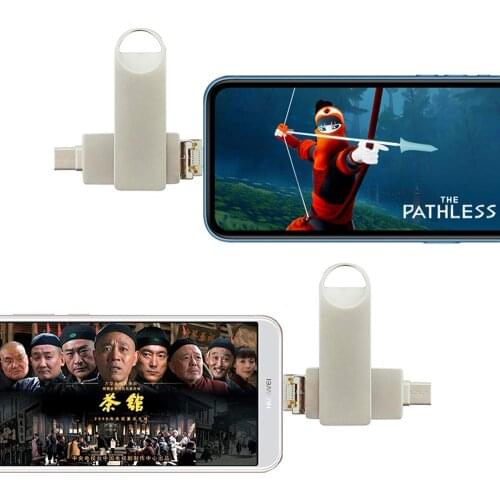 4 in 1 iPhone USB Flash Drive Dual Phone/PC Memory Stick Micro USB Type-C & USB 3.0 Ports for iPhone/Android Smartphones/MacBook