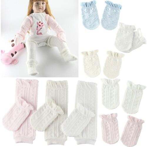 Cotton Anti-scratch Baby Gloves Soft Knitted Knee Tube Stocking+Socks Set Warm Protective Newborn Mittens Baby Shower Gifts