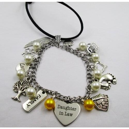 Daughter in law family theme home love leather stainless steel chain rearview mirror christmas tree decoration Bag ornaments