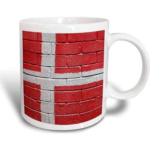 "National flag of Denmark painted onto a brick wall Danish" Mug, 11 oz, Red