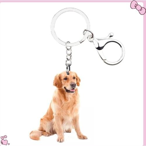 Love Dog Acrylic Golden Retriever Keyring Animal Fashion Not 3D Keychains Mens Chain Ring Gift for Women Girls Keyring Lover