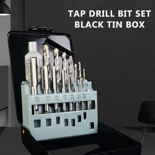 16Pcs Tap & Die Set Alloy Steel Tap Wrench Screw Taps Twist Drill Bit Set Metal Processing Tools Thread Plugs Taps