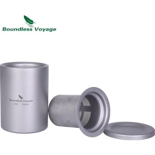 Boundless Voyage Titanium Double Layer Tea Cup Portable Travel Tea Mug set with Filter 180ml